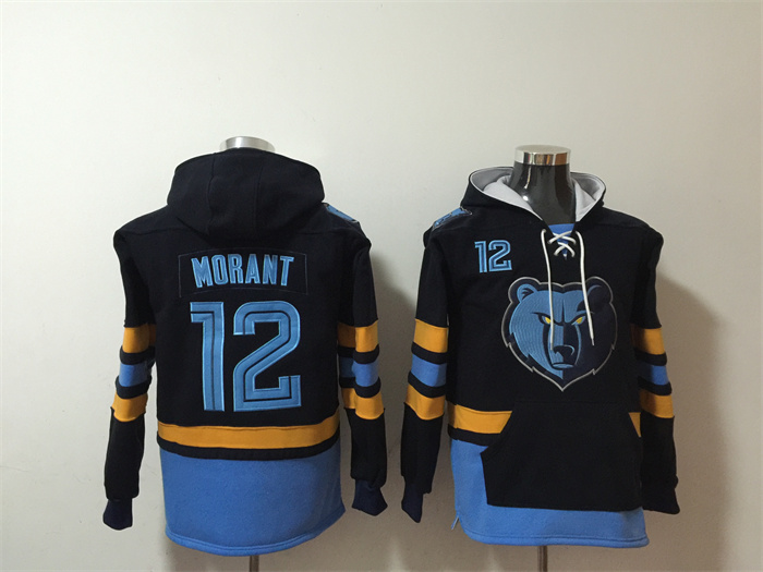 Men's Memphis Grizzlies #12 Ja Morant Black/Blue Ageless Must-Have Lace-Up Pullover Hoodie